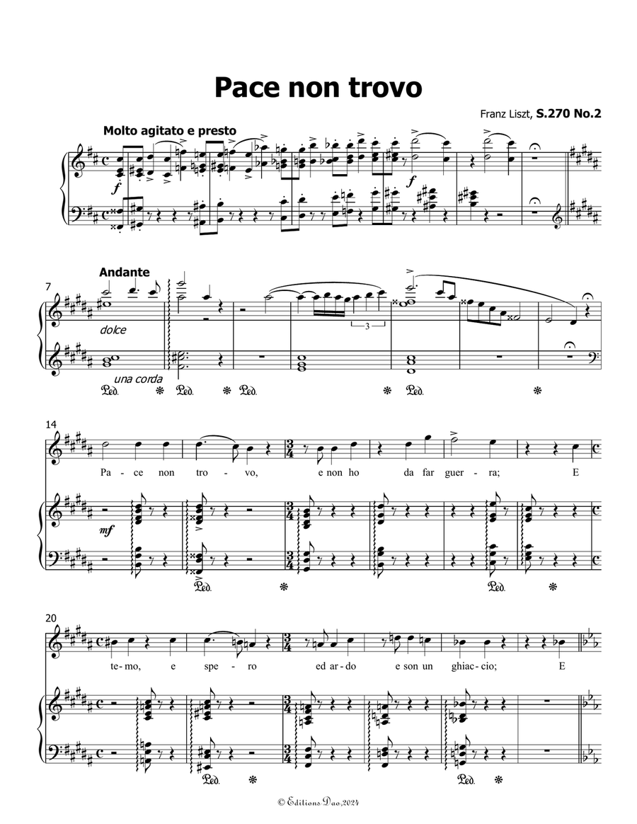 Pace non trovo, by Liszt, S.270 No.2, in g sharp minor Voice scores gallery preview page 3