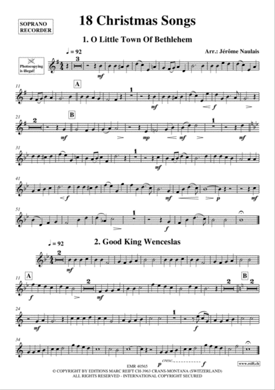 18 Christmas Songs Soprano Recorder scores gallery preview page 2