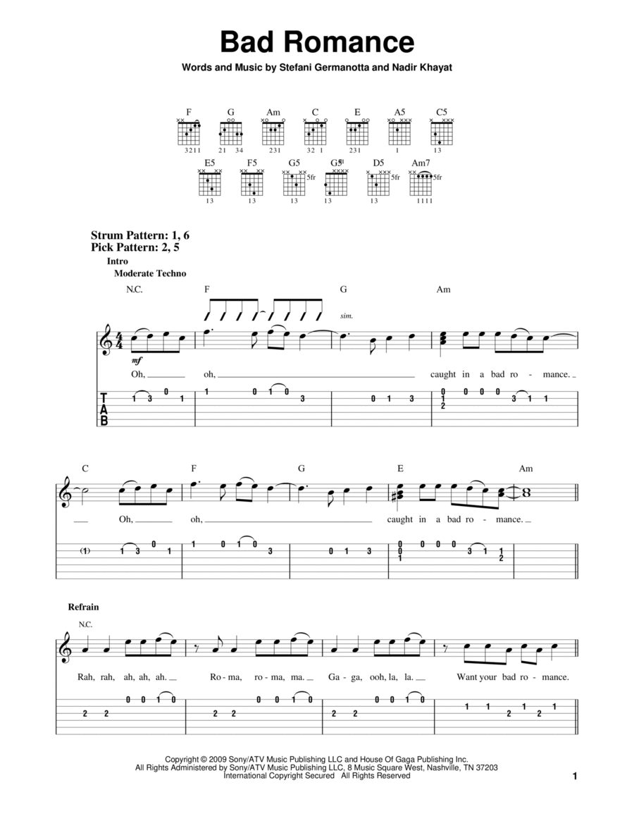 Bad Romance Acoustic Guitar scores gallery preview page 1