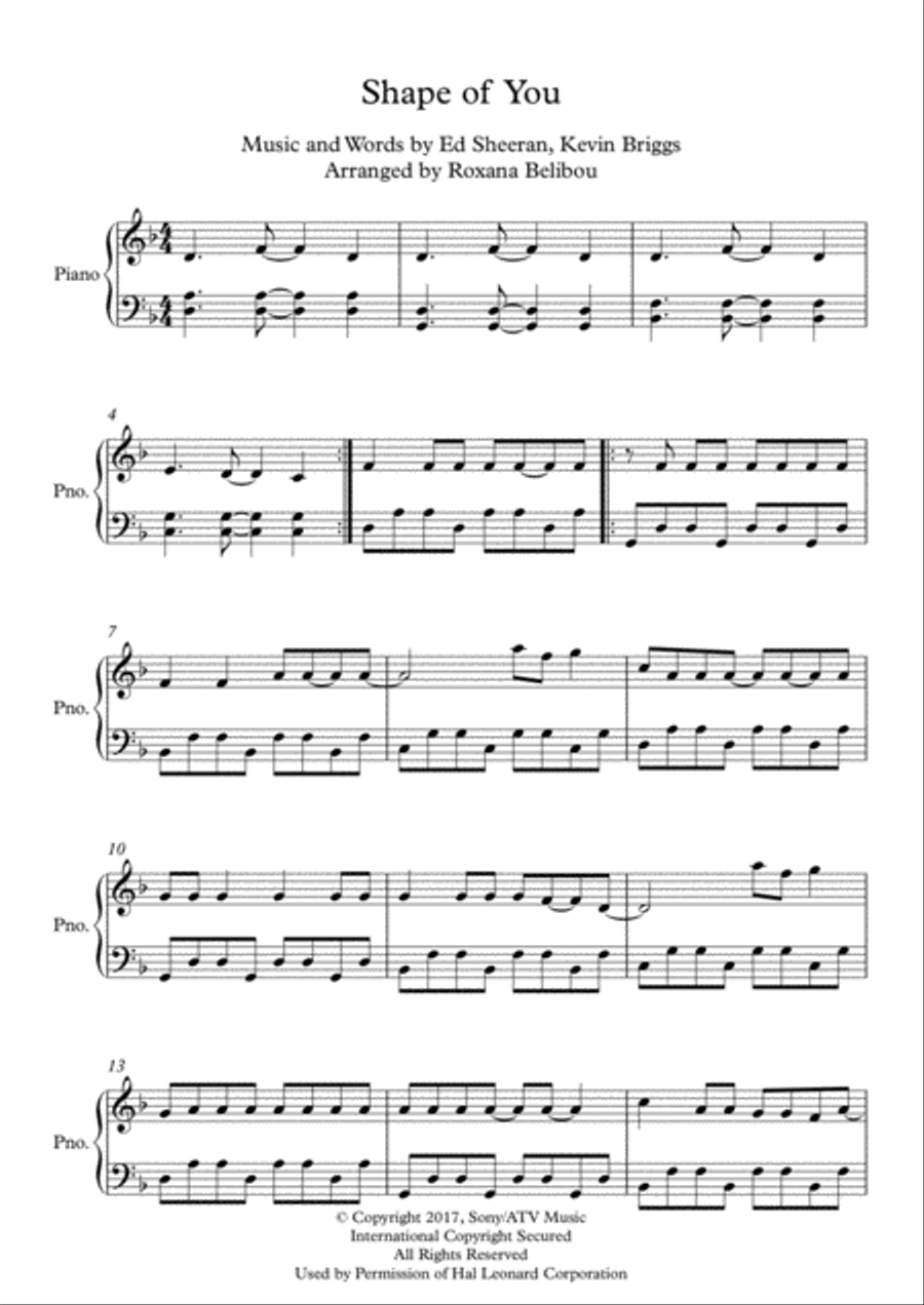 Shape Of You Piano Solo scores gallery preview page 1
