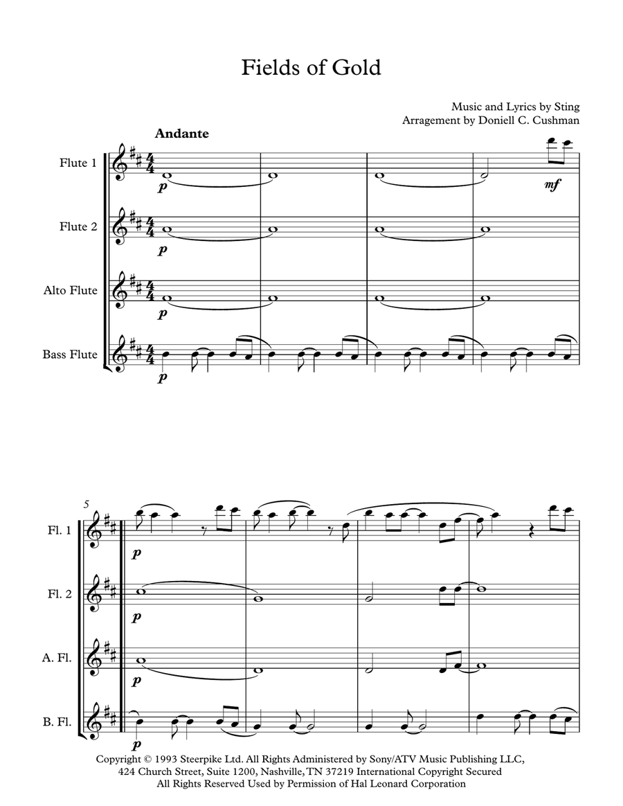 Fields Of Gold Woodwind Quartet scores gallery preview page 3