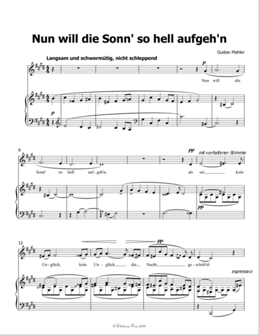 Nun will die Sonn so hell aufgehn, by Mahler, in c sharp minor Piano, Vocal scores gallery preview page 3