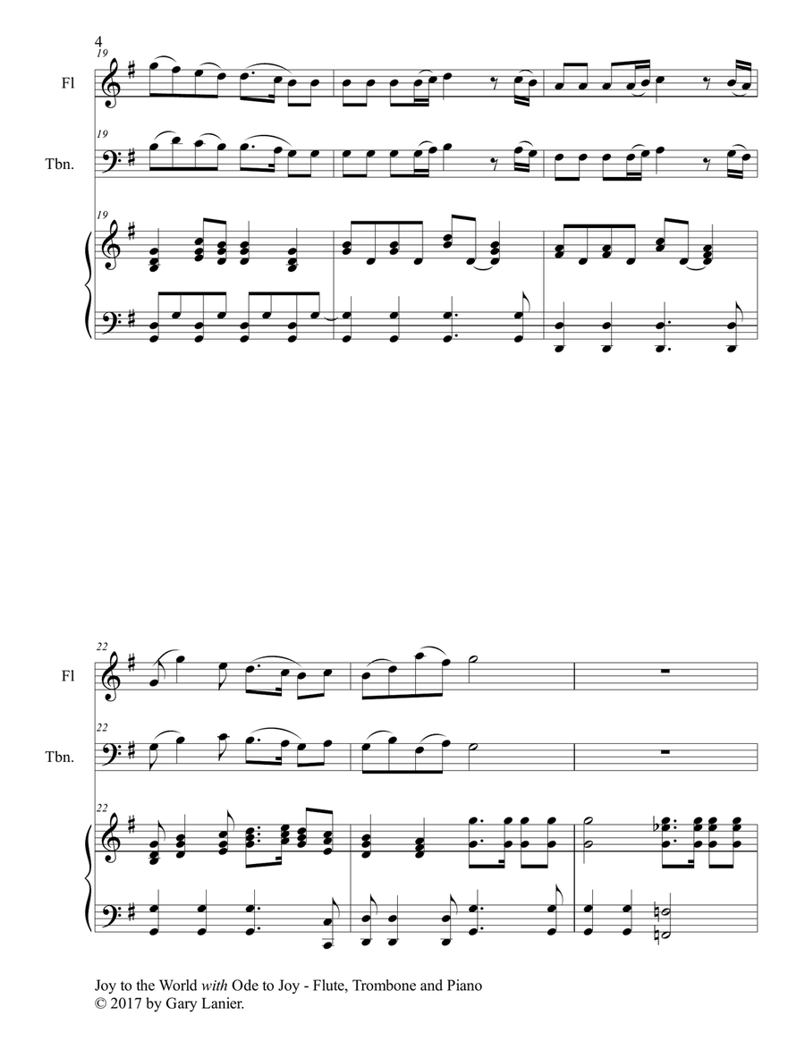 JOY TO THE WORLD with ODE TO JOY (Trio - Flute, Trombone with Piano & Score/Part) Flute scores gallery preview page 5