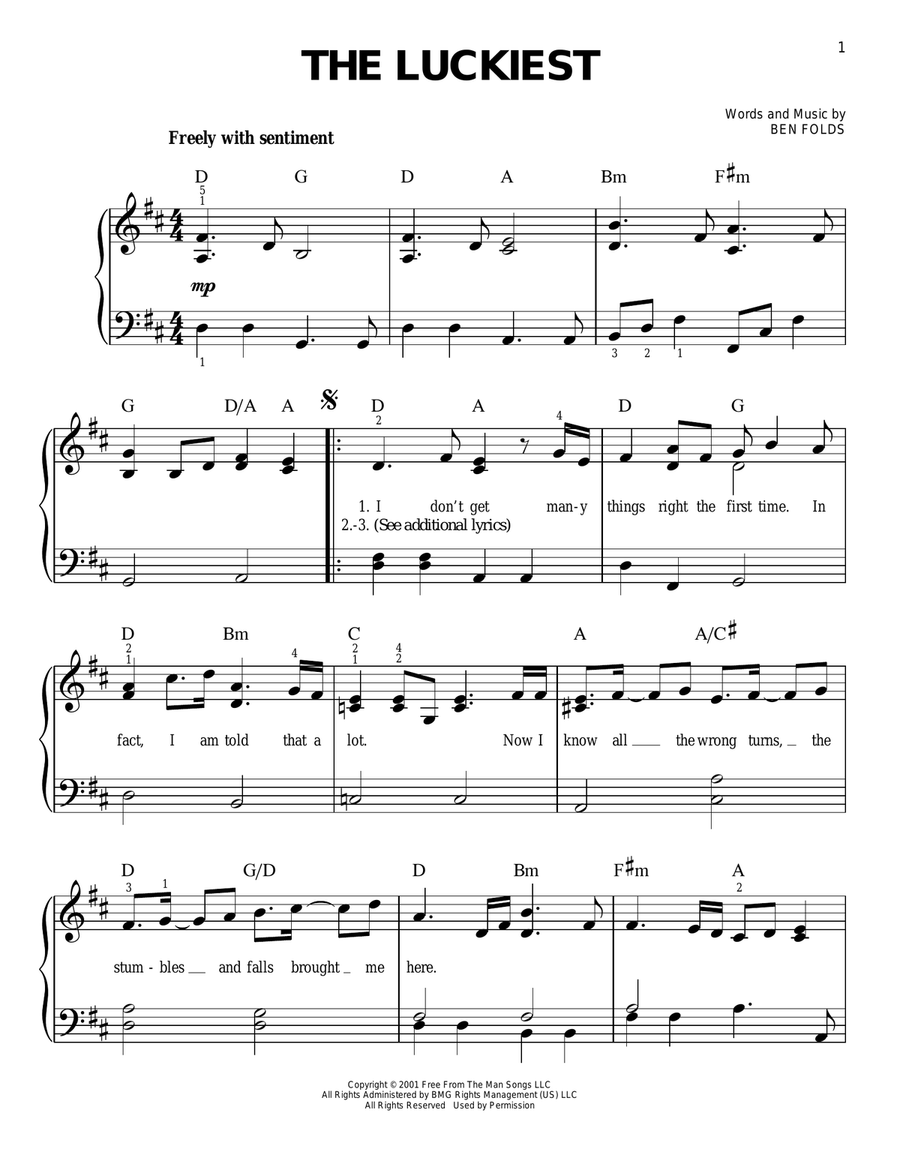 The Luckiest The Luckiest Easy Piano scores gallery preview page 1