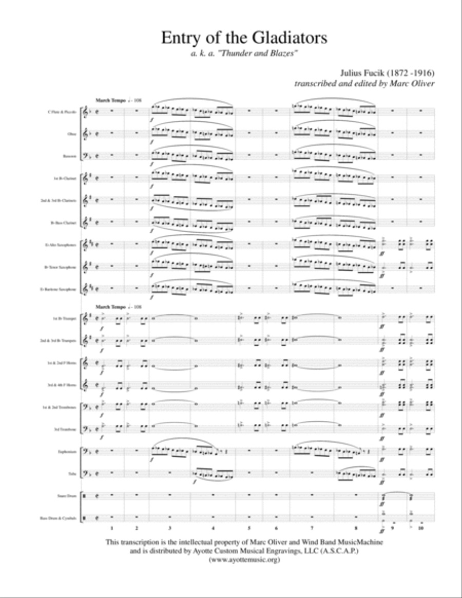Julius Fucik - Entry of the Gladiators (Thunder and Blazes) for Wind Band Concert Band scores gallery preview page 1