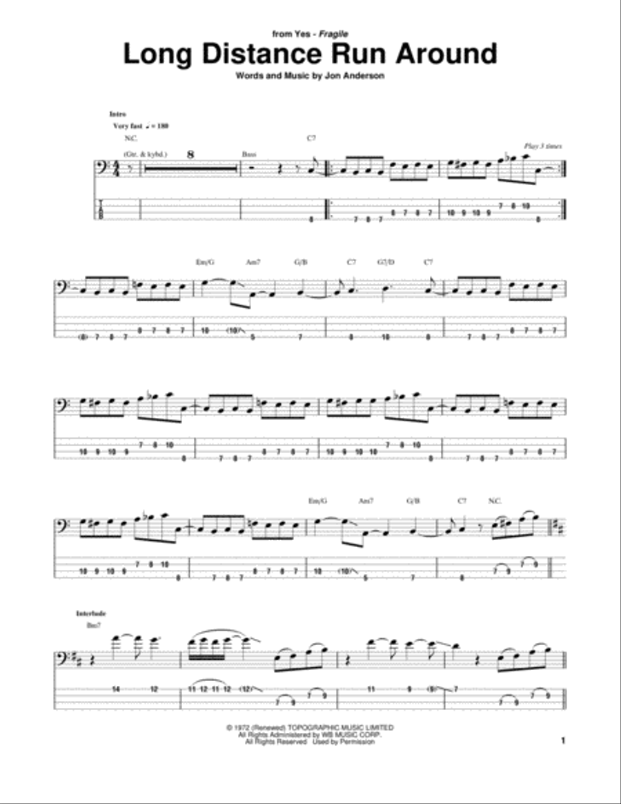 Long Distance Run Around Guitar Tablature scores gallery preview page 1