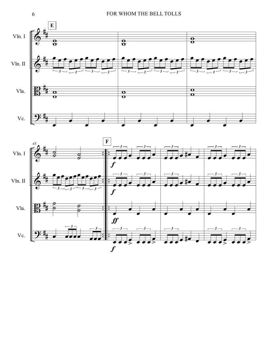 For Whom The Bell Tolls String Quartet scores gallery preview page 6