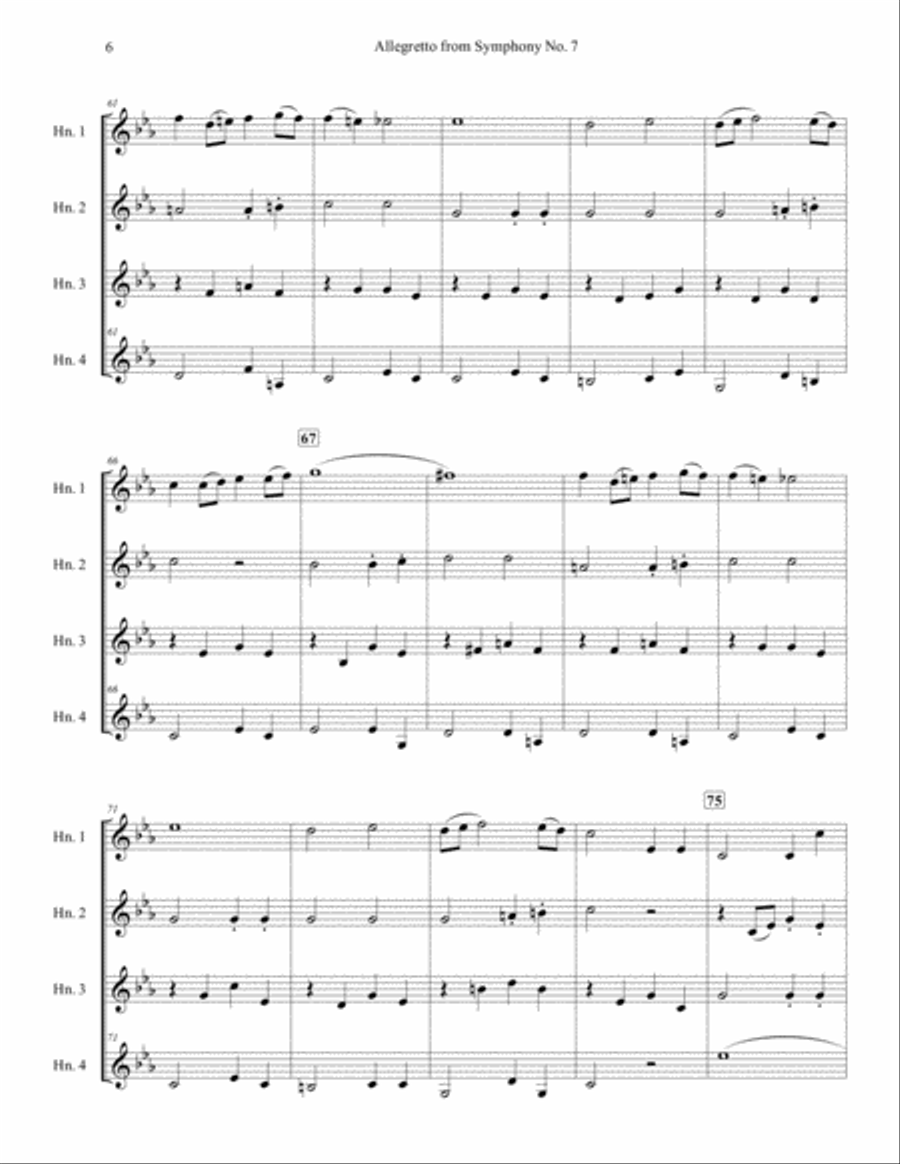 Allegretto from Symphony No. 7 for French Horn Quartet French Horn Quartet scores gallery preview page 6