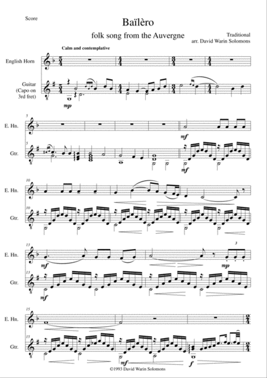 3 songs of the Auvergne for cor anglais & guitar English Horn scores gallery preview page 1