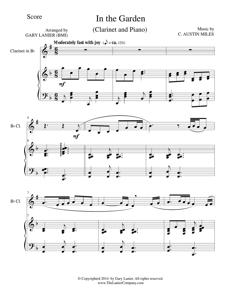 IN THE GARDEN (Bb Clarinet/Piano and ClarinetPart) B-Flat Clarinet scores gallery preview page 1