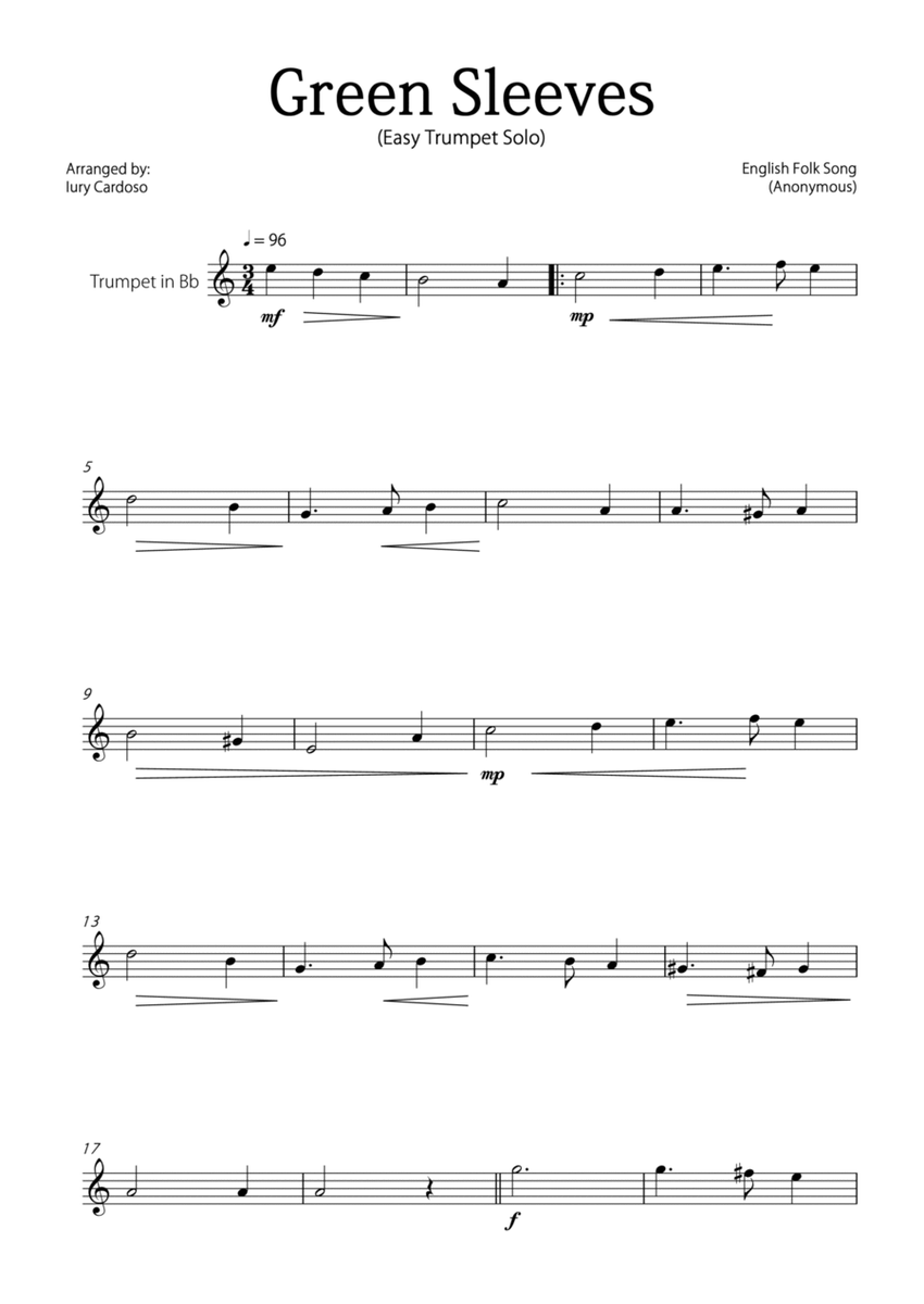 "Green Sleeves" - Beautiful easy version for TRUMPET SOLO. image number null