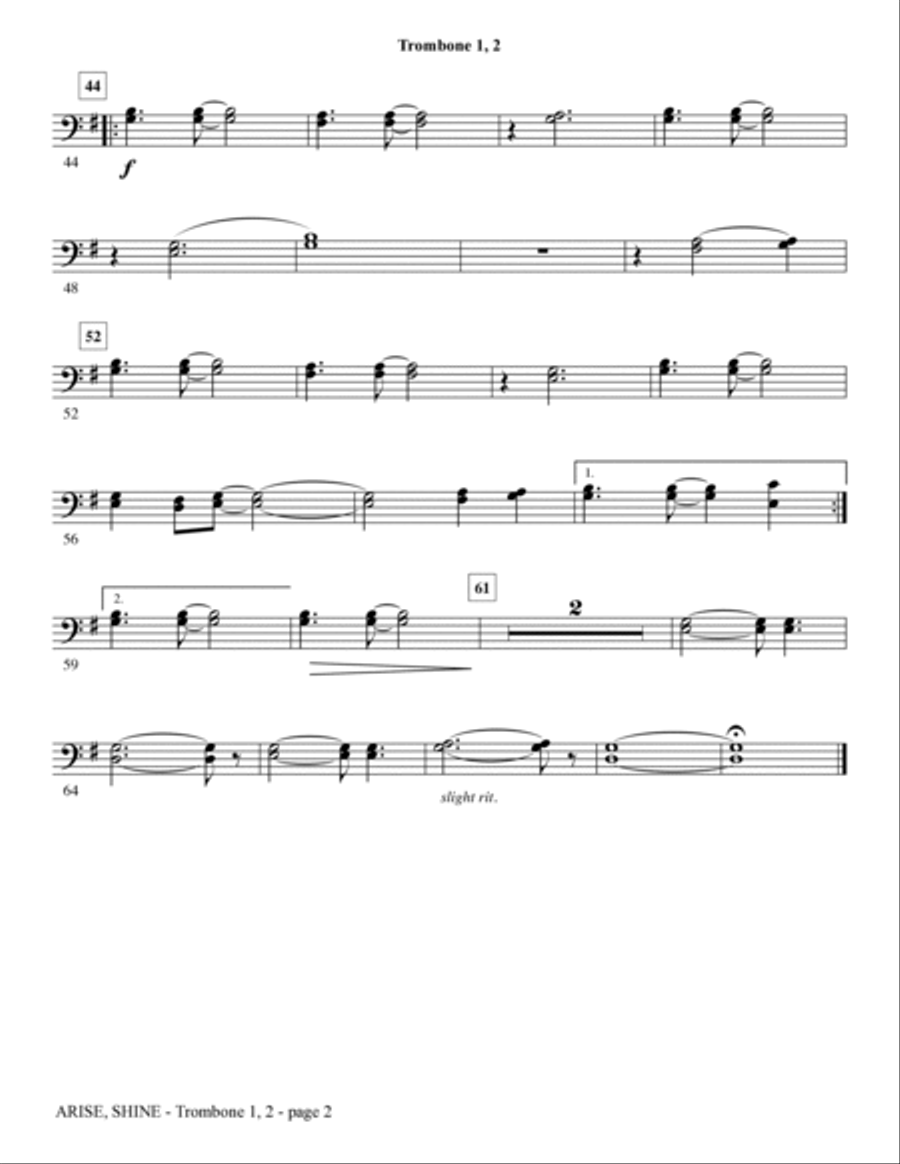 Arise, Shine (arr. Tom Fettke) - Trombone 1 & 2 Choir scores gallery preview page 2