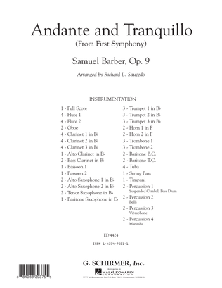 Book cover for Andante and Tranquillo (from First Symphony) - Full Score