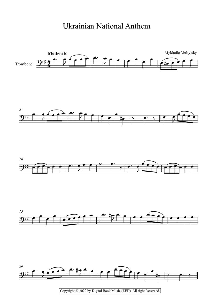Ukrainian National Anthem - Mykhailo Verbytsky (Trombone) Trombone Solo scores gallery preview page 1