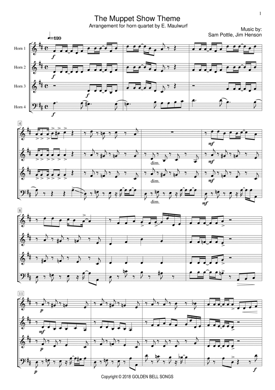 The Muppet Show Theme Brass Quartet scores gallery preview page 1