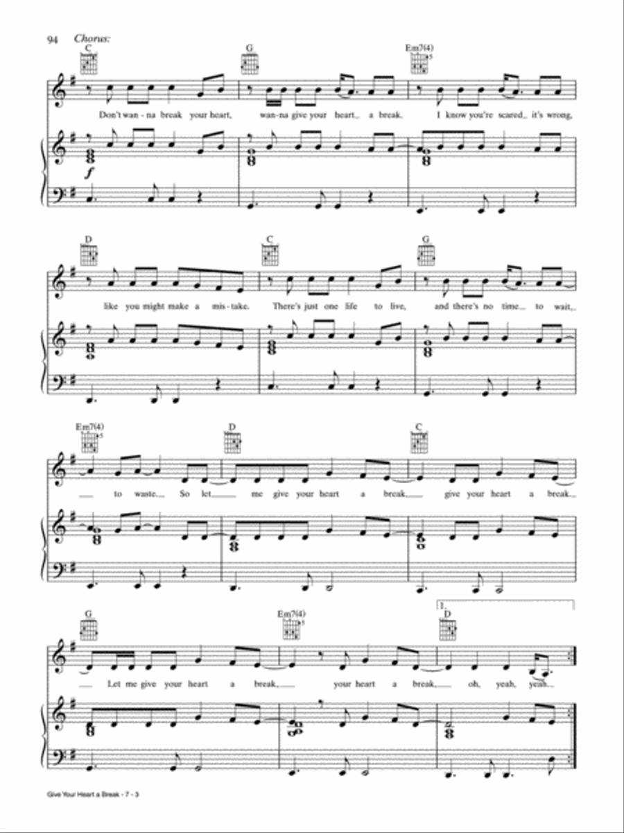 Give Your Heart a Break Piano, Vocal, Guitar scores gallery preview page 3