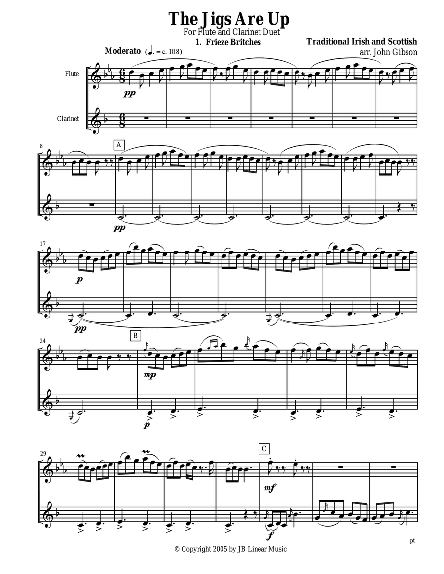 The Jigs are Up - Celtic Music for flute and clarinet duet Woodwind Duet scores gallery preview page 1