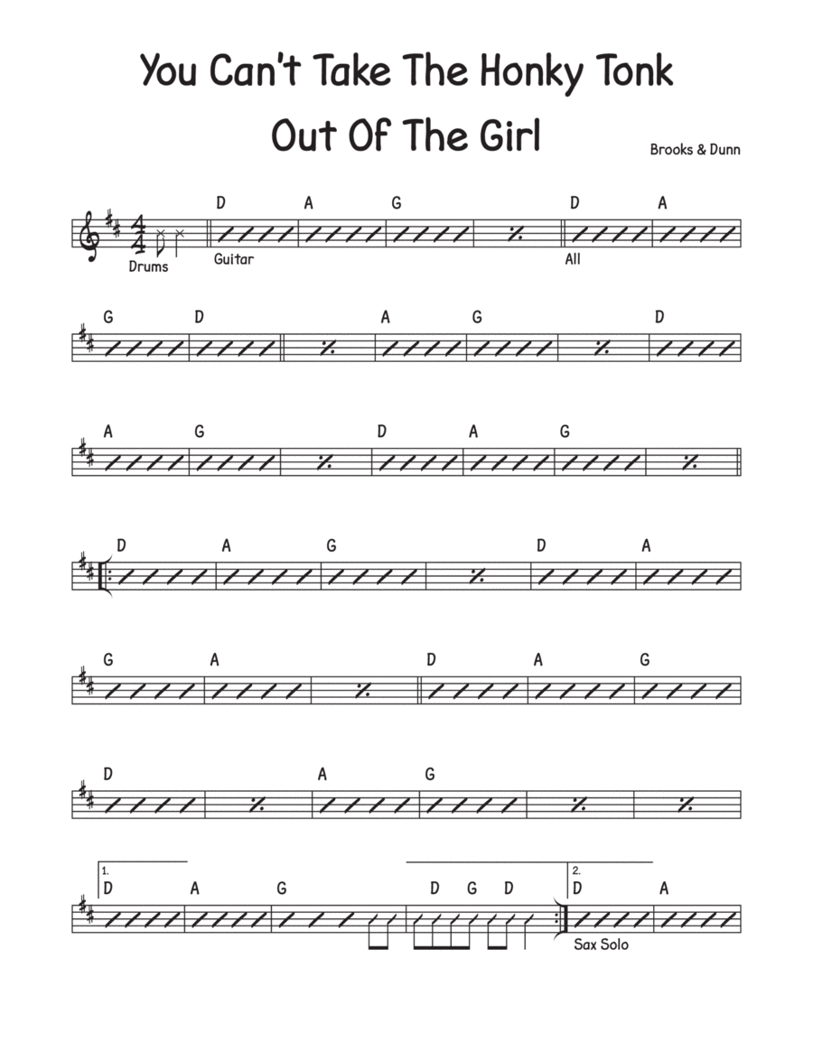 You Can't Take The Honky Tonk Out Of The Girl Piano, Vocal, Guitar scores gallery preview page 1