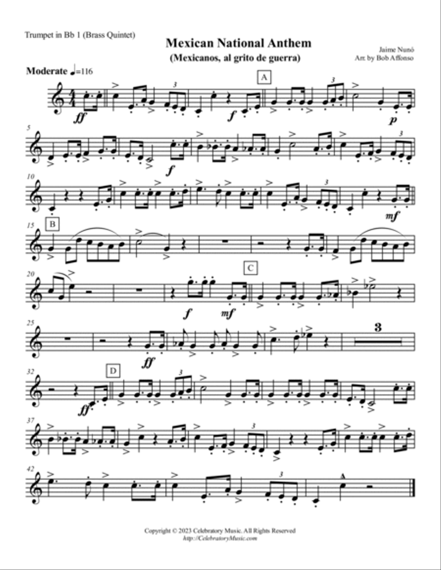 Mexican National Anthem Brass Quintet scores gallery preview page 5