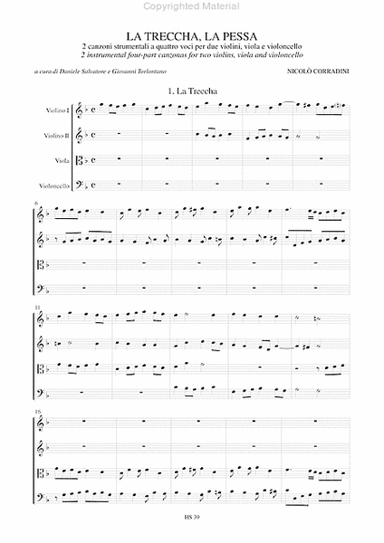 La Treccha, La Pessa. 2 Instrumental four-part Canzonas (Venezia 1624) for 2 Violins, Viola and Violoncello