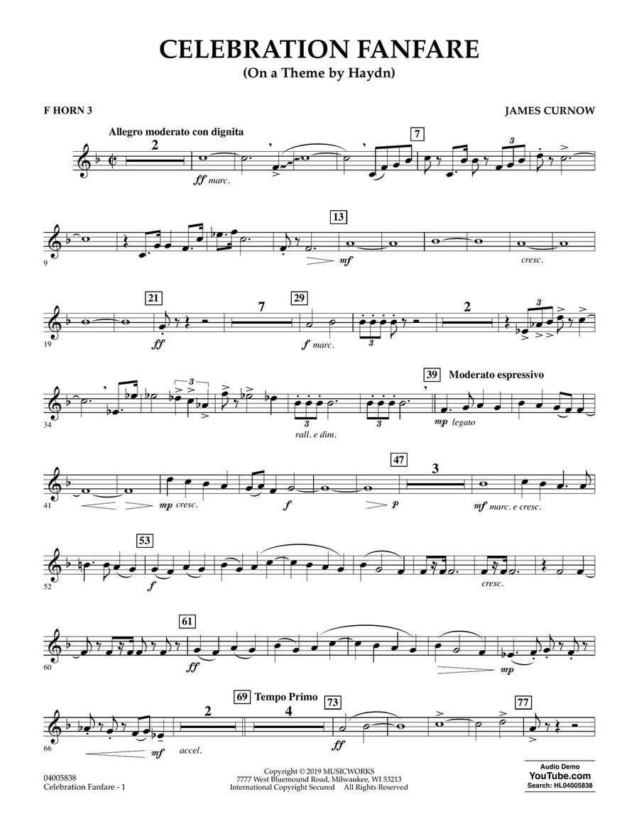 Celebration Fanfare (On a Theme by Haydn) - F Horn 3