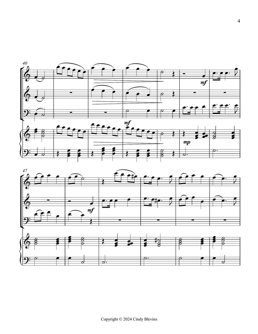 O Christmas Tree, for Two Violins, Cello and Piano Piano Quartet scores gallery preview page 5
