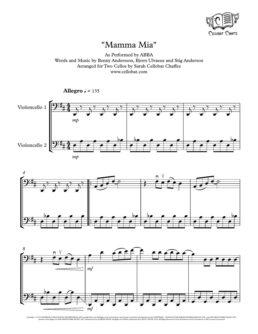 Mamma Mia by ABBA String Duet - Digital Sheet Music