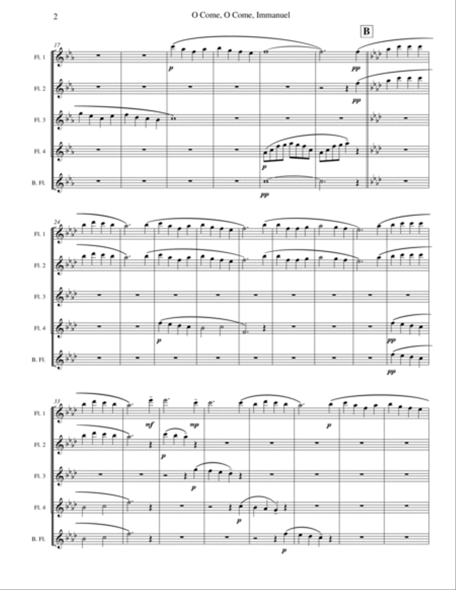 O Come, O Come, Immanuel (Emmanuel) - Flute Quintet or Choir Flute Choir scores gallery preview page 2