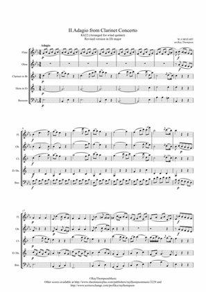 Mozart: Clarinet Concerto K622 Mvt.II Adagio (transposed into Eb) - wind quintet (clarinet feature)