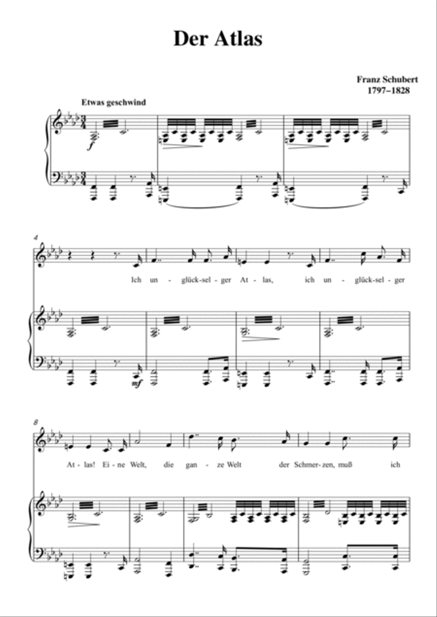 Schubert-Der Atlas in f minor,for Vocal and Piano Voice scores gallery preview page 2