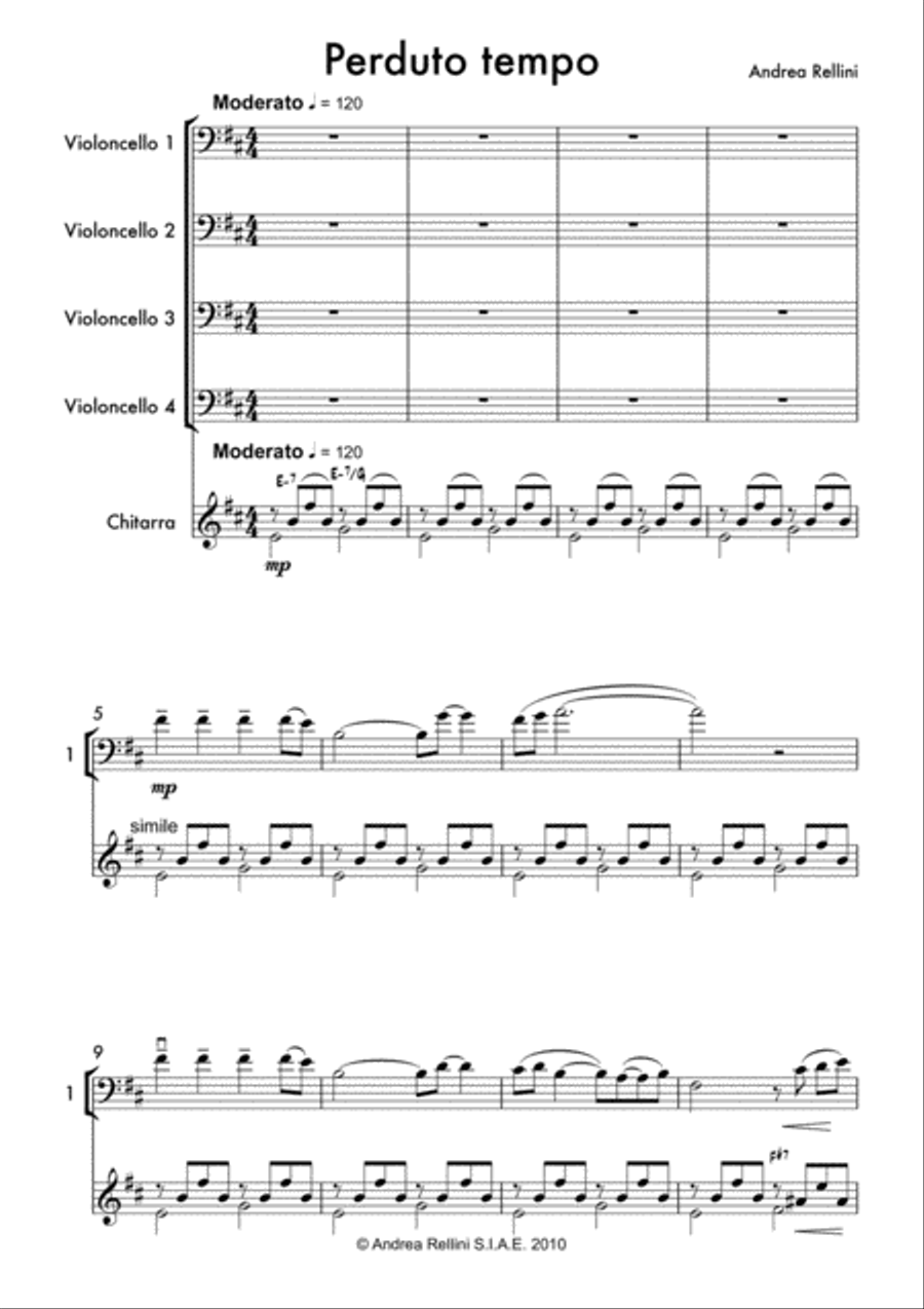 Perduto Tempo (Cello quartet & Guitar) Small Ensemble scores gallery preview page 2