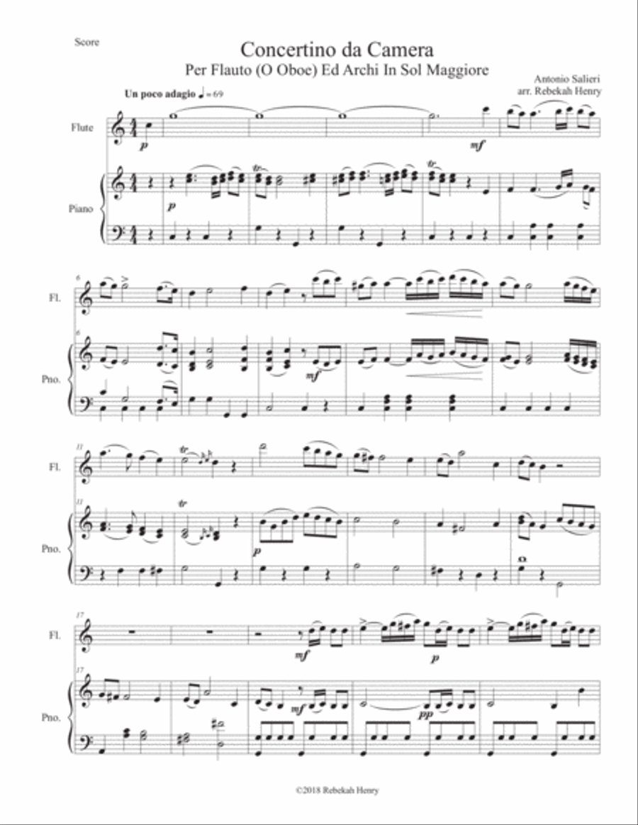 Concertino da Camera by Antonio Salieri, Mmt. II (flute and piano) Flute Solo scores gallery preview page 1