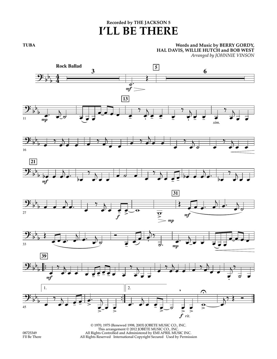 I'll Be There - Tuba I'll Be There - Tuba Concert Band scores gallery preview page 1