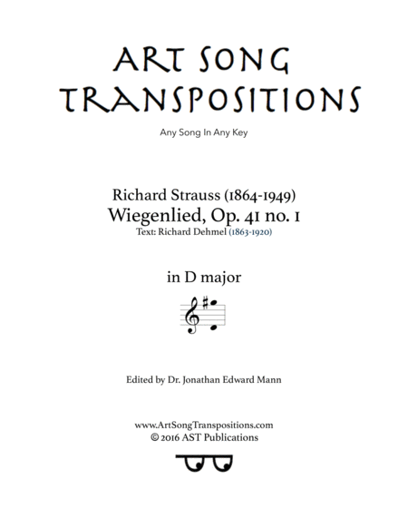 STRAUSS: Wiegenlied, Op. 41 no. 1 (transposed to D major)