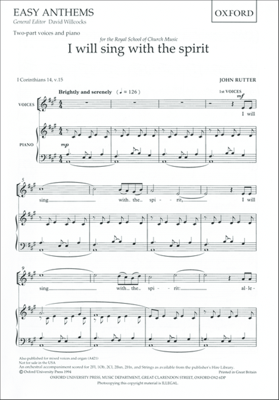 I will sing with the spirit 2-Part scores gallery preview page 2