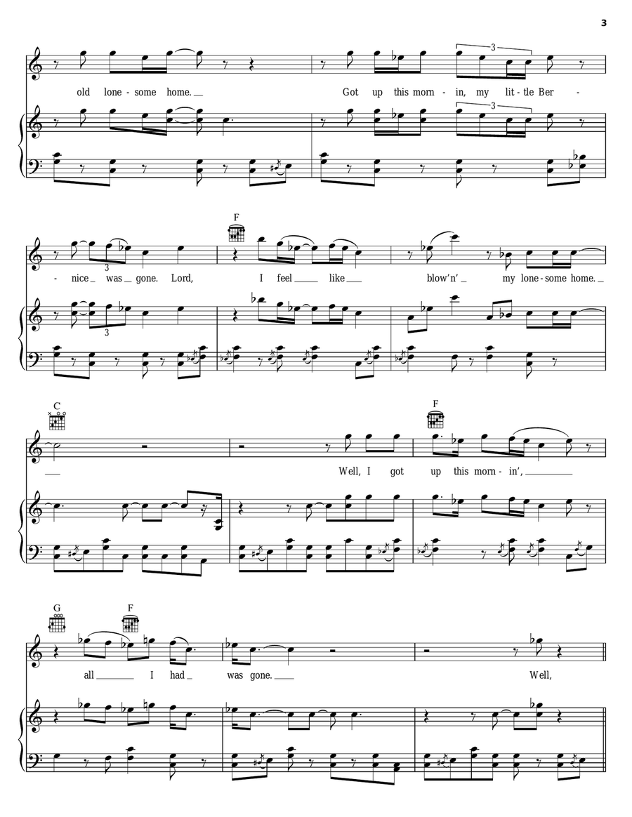 Walkin' Blues Piano, Vocal, Guitar scores gallery preview page 3