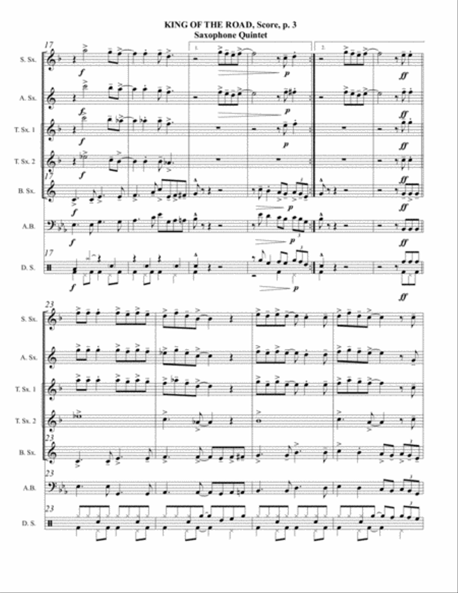 King Of The Road Saxophone Quintet scores gallery preview page 3