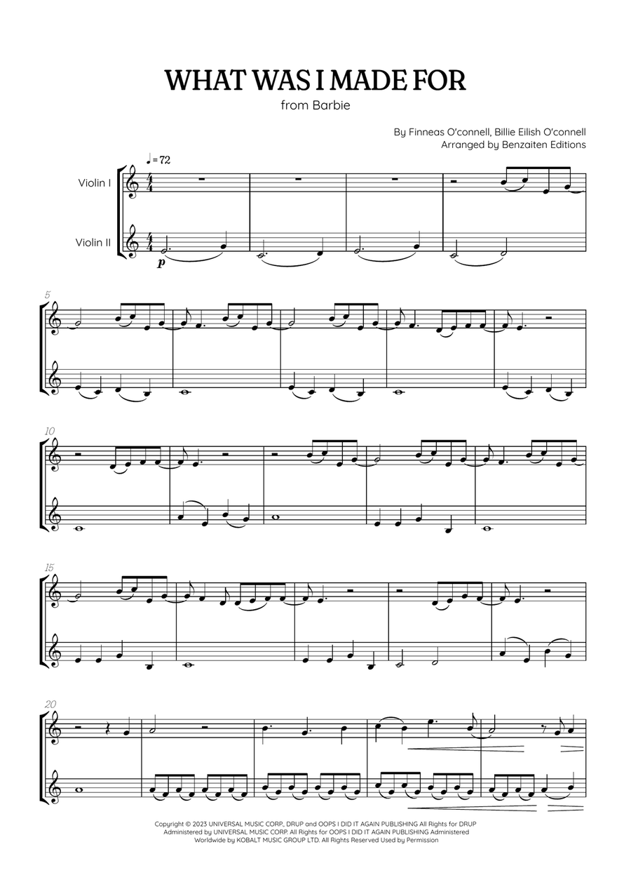 What Was I Made For? String Duet scores gallery preview page 1