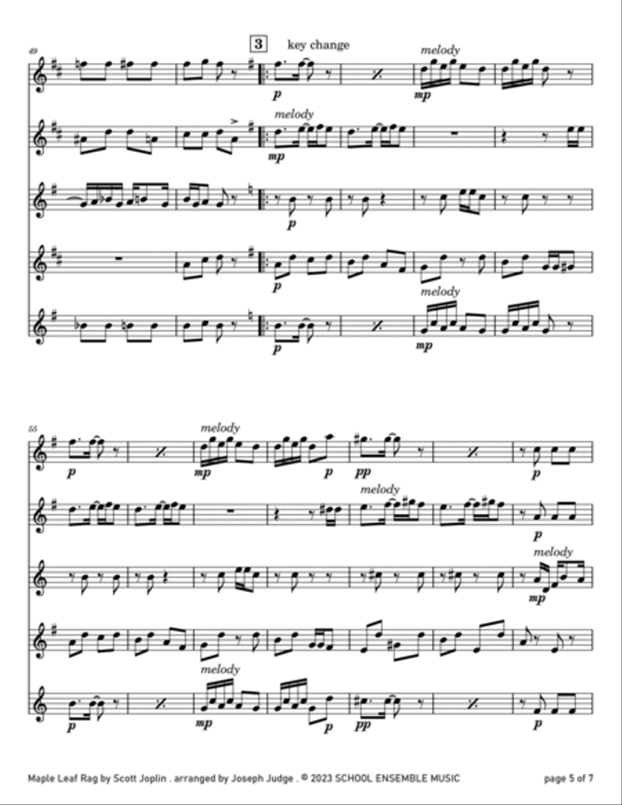 Maple Leaf Rag by Scott Joplin for Saxophone Quartet in Schools Saxophone Quartet scores gallery preview page 5