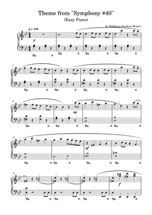 Mozart Theme From Symphony #40 - For Easy Piano-Mozart Symphony No. 40