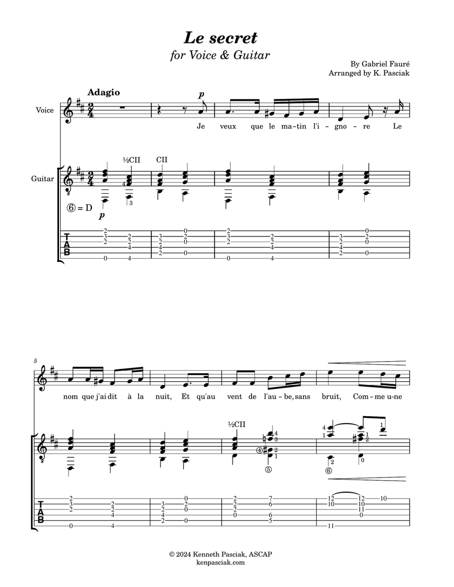 Le Secret (for Voice and Guitar) Chamber Music scores gallery preview page 3