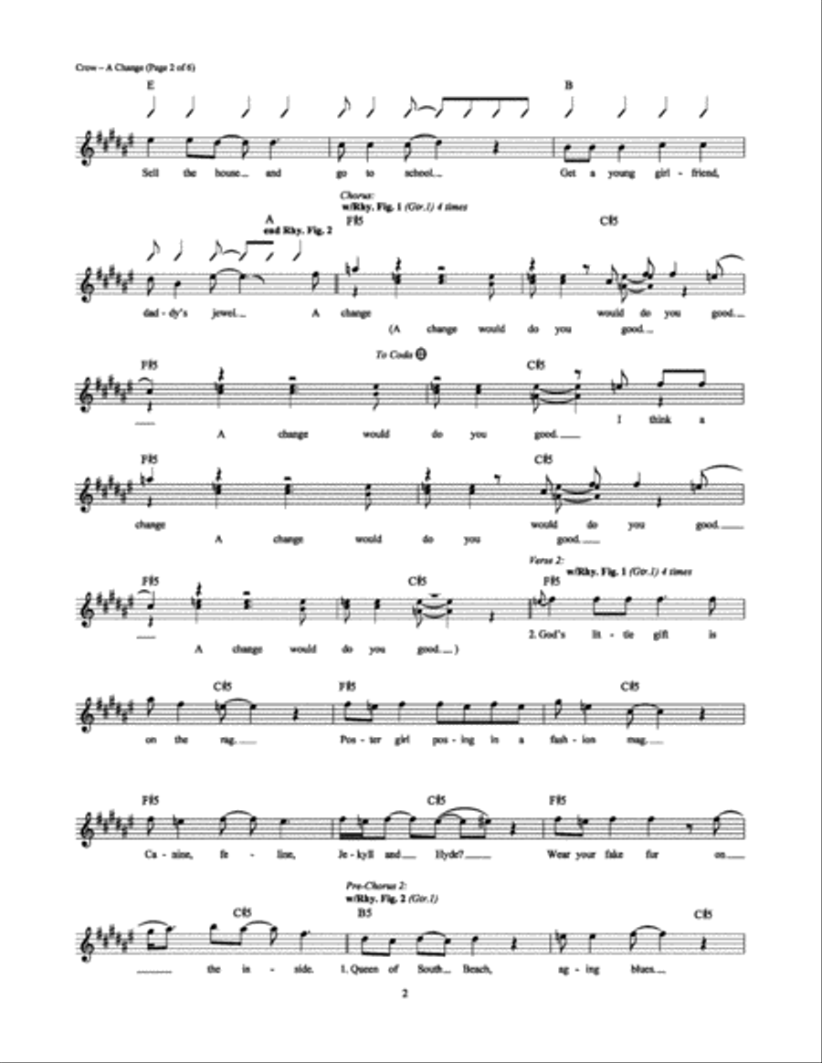 A Change Would Do You Good Electric Guitar scores gallery preview page 2