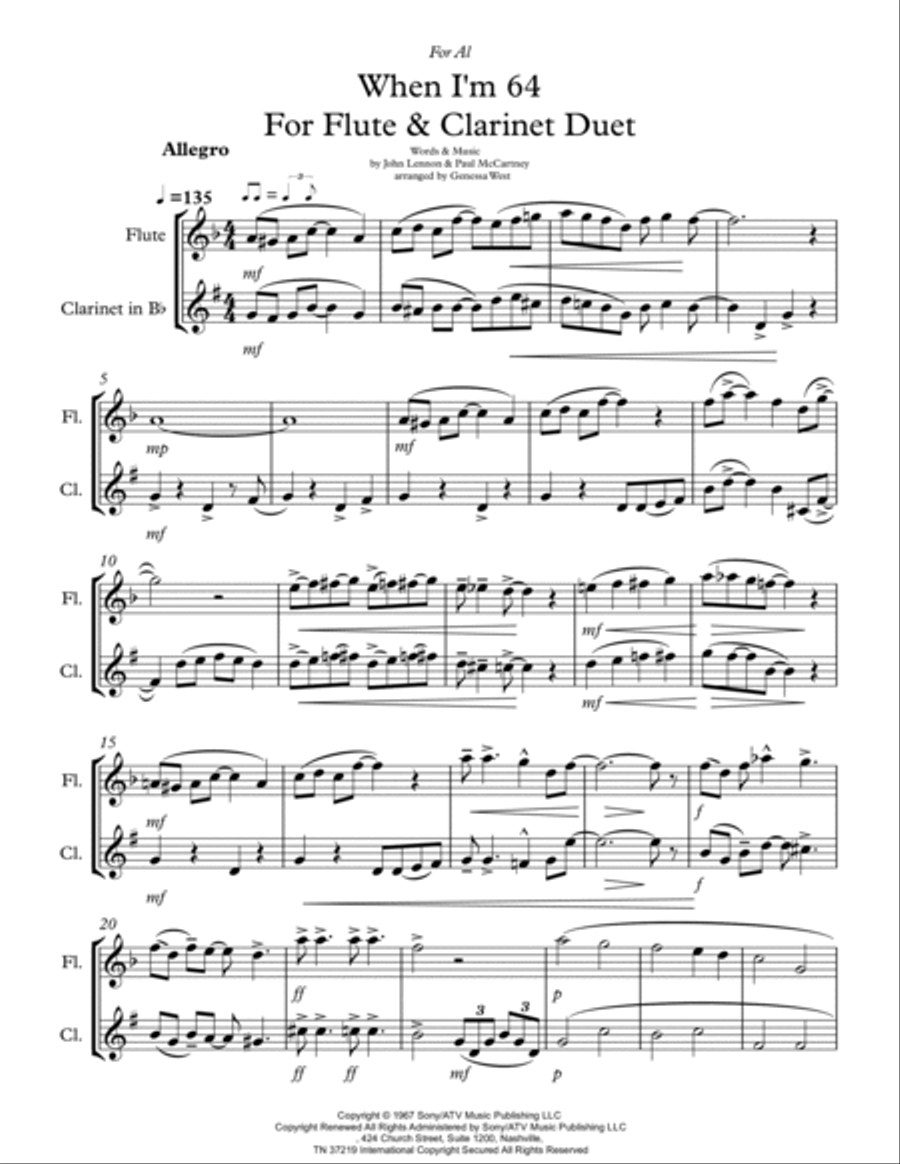 When I'm Sixty-four Woodwind Duet scores gallery preview page 2
