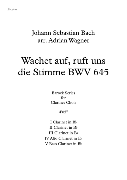 Wachet auf, ruft uns die Stimme BWV 645 (Clarinet Choir) arr. Adrian Wagner image number null