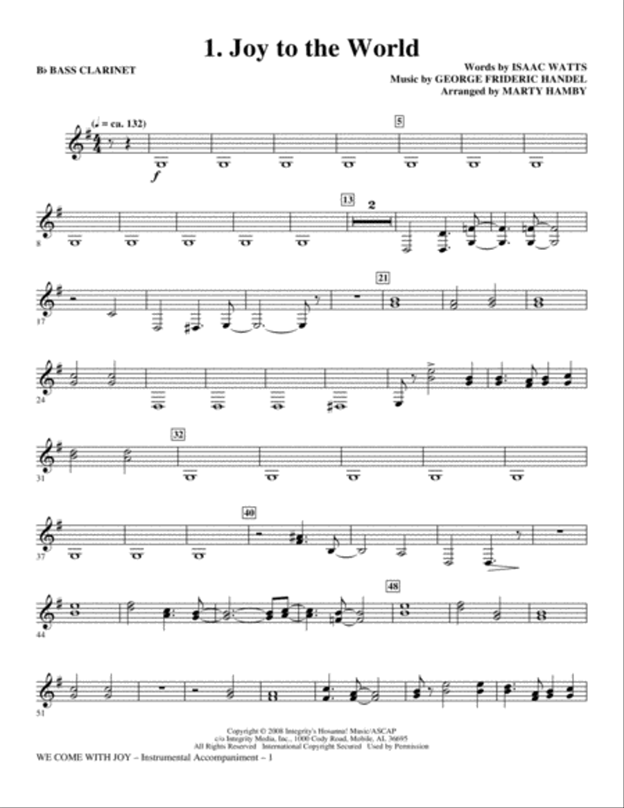We Come With Joy Orchestration - Bass Clarinet (Sub. Cello) Choir scores gallery preview page 1