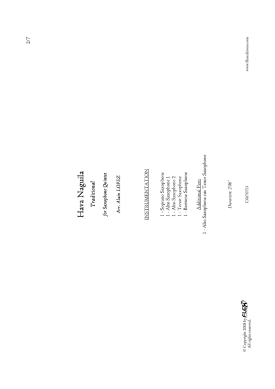 Hava Naguila Saxophone Quintet scores gallery preview page 2
