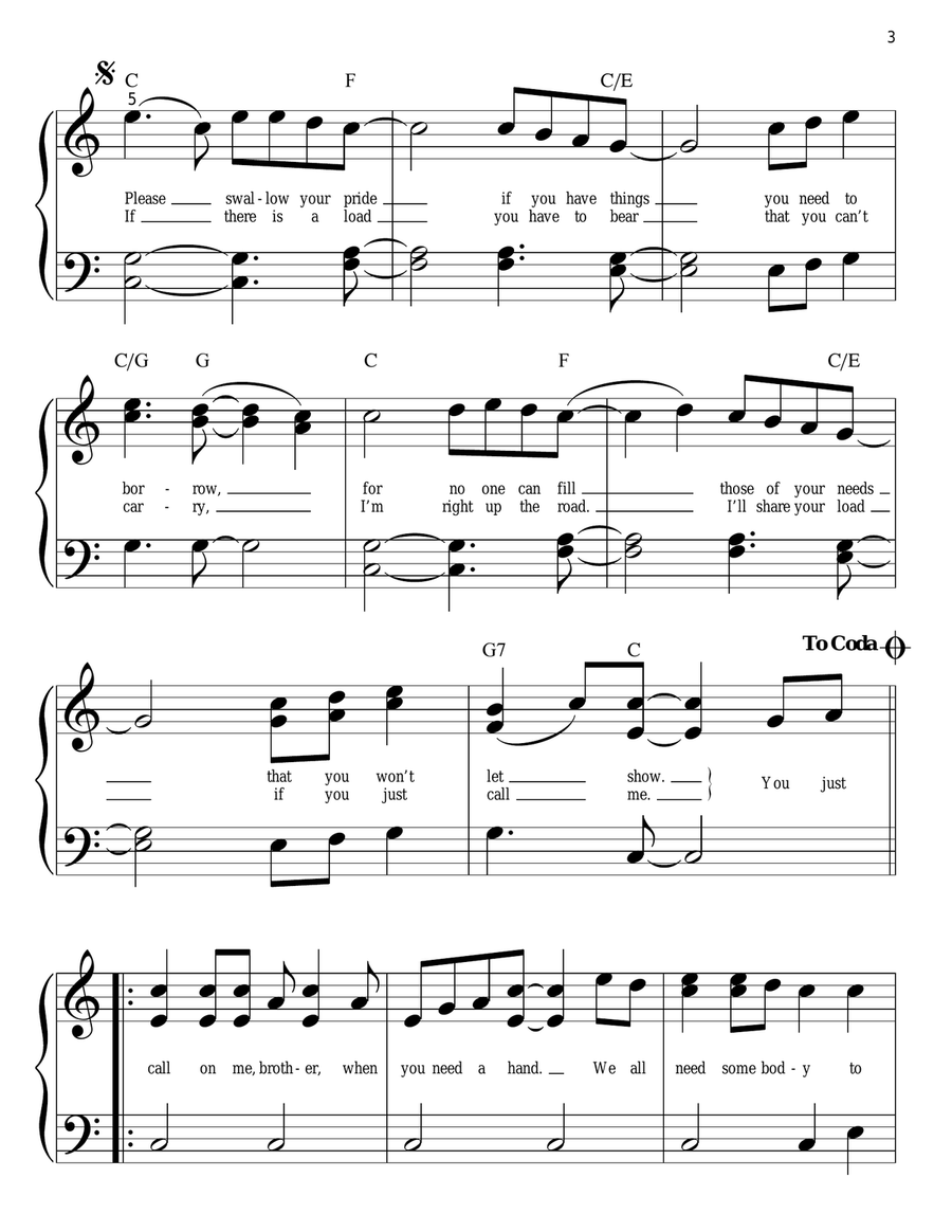 Lean On Me Easy Piano scores gallery preview page 3