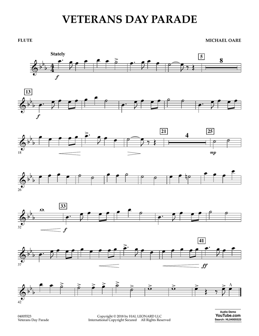 Veterans Day Parade - Flute Concert Band scores gallery preview page 1