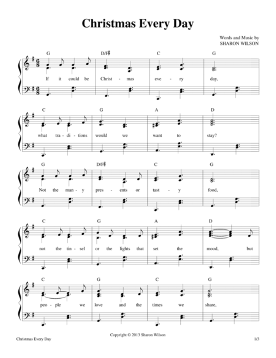 Christmas Every Day Piano, Vocal, Guitar scores gallery preview page 1