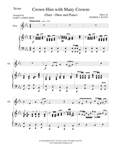 CROWN HIM WITH MANY CROWNS (Duet – Oboe and Piano/Score and Parts) image number null